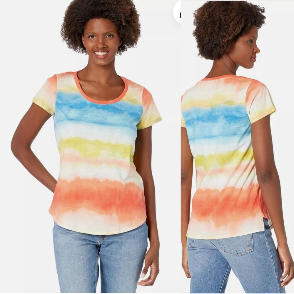 LIKE NEW Vince Camuto Passion Fruit Short Sleeve Scoop Women Tee, Tie Dye Ombré